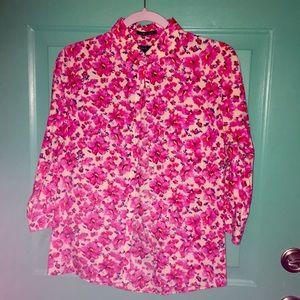 Lands End No Iron Supima pink floral shirt size 4